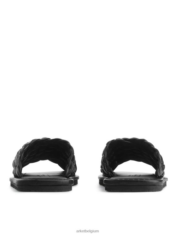 ARKET schoenen 0DXJP642 zwart geweven leren slippers vrouwen