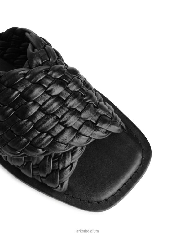 ARKET schoenen 0DXJP642 zwart geweven leren slippers vrouwen