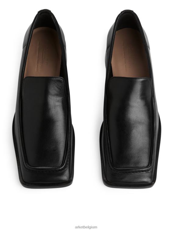 ARKET schoenen 0DXJP689 zwart Leren loafers met vierkante neus vrouwen