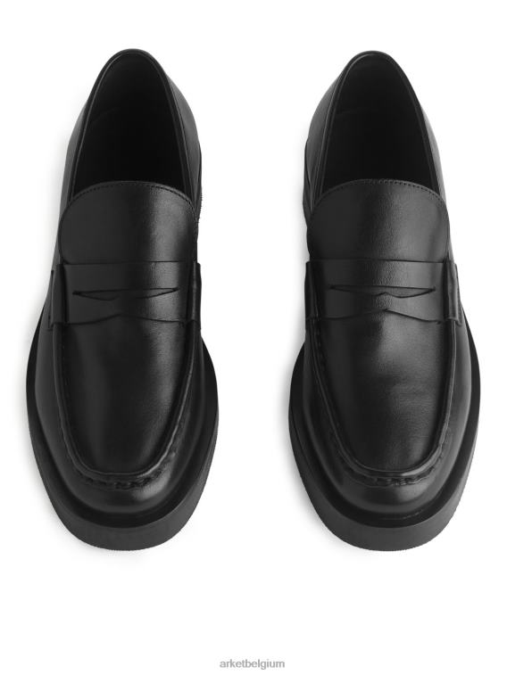 ARKET schoenen 0DXJP691 zwart leren pennyloafers vrouwen