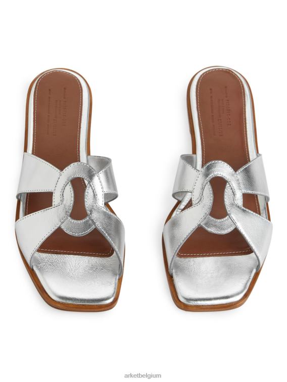 ARKET schoenen 0DXJP702 zilver platte leren instappers vrouwen