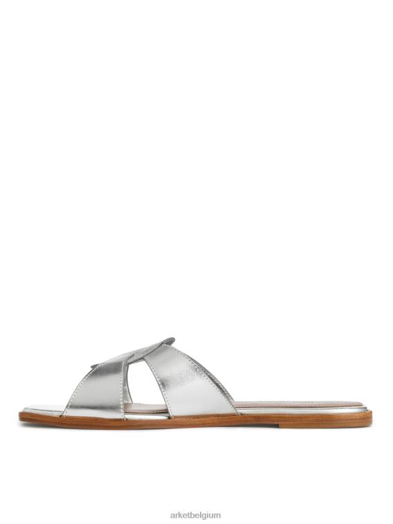 ARKET schoenen 0DXJP702 zilver platte leren instappers vrouwen