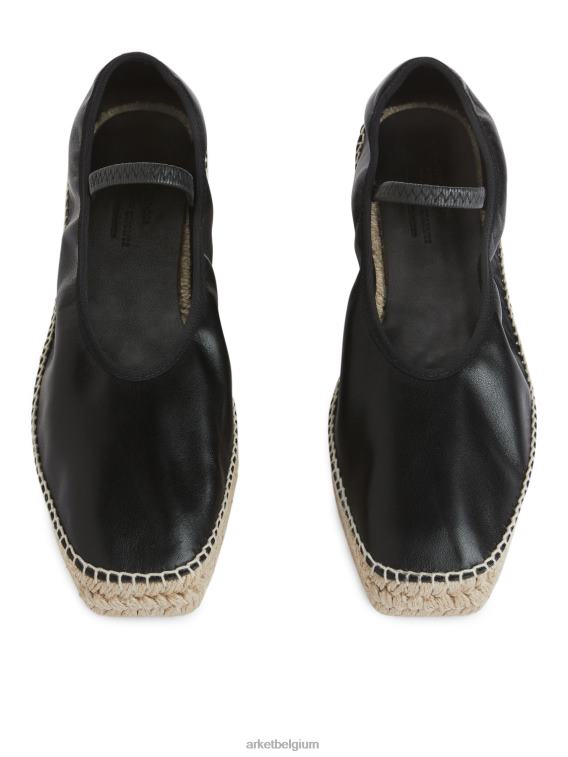 ARKET schoenen 0DXJP715 zwart/beige leren espadrilles vrouwen