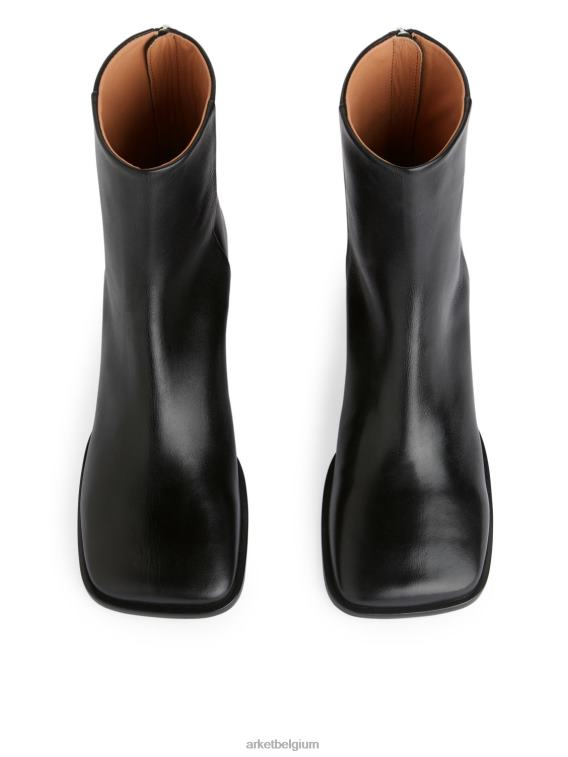 ARKET schoenen 0DXJP700 zwart leren enkellaarsjes vrouwen