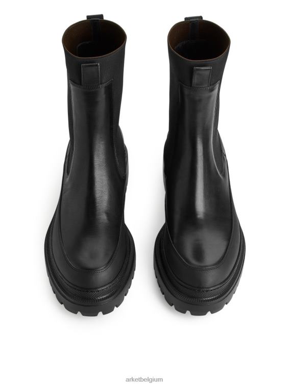 ARKET schoenen 0DXJP724 zwart Leren laarzen met dikke zool vrouwen