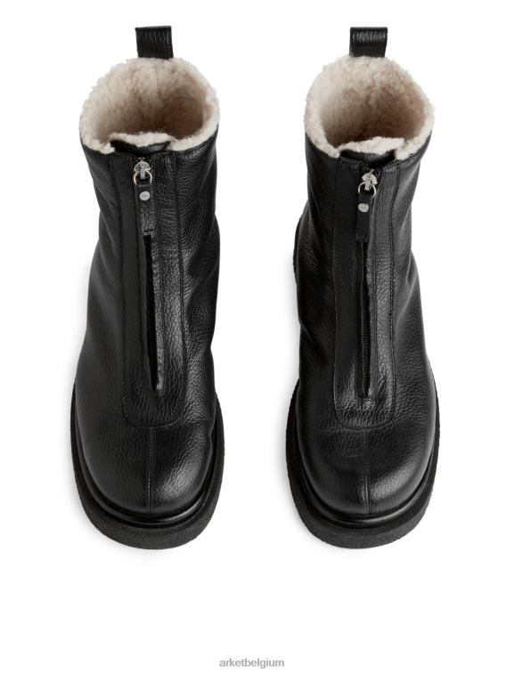 ARKET schoenen 0DXJP732 zwart leren laarzen van imitatiebont vrouwen
