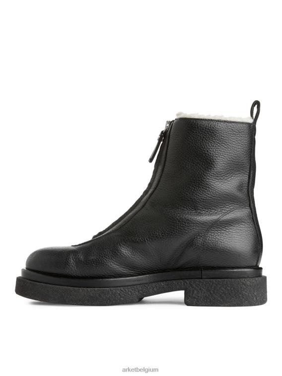ARKET schoenen 0DXJP732 zwart leren laarzen van imitatiebont vrouwen