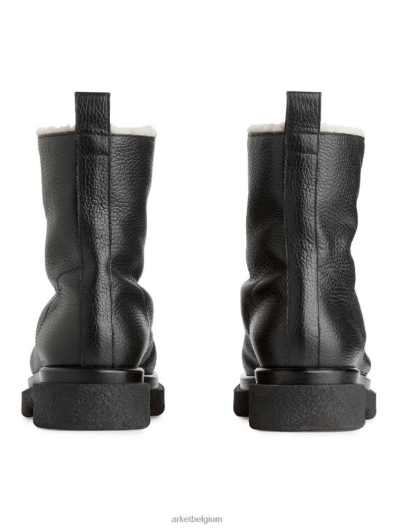 ARKET schoenen 0DXJP732 zwart leren laarzen van imitatiebont vrouwen