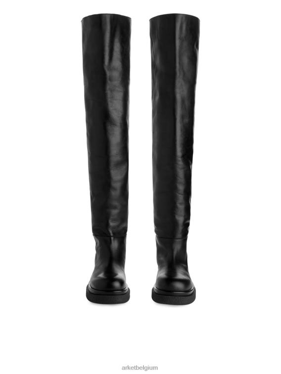 ARKET schoenen 0DXJP735 zwart leren overknee laarzen vrouwen