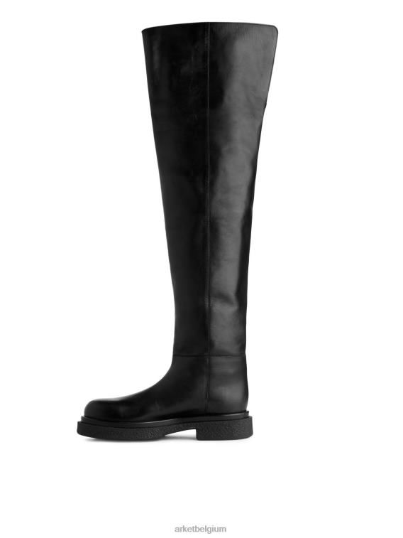 ARKET schoenen 0DXJP735 zwart leren overknee laarzen vrouwen