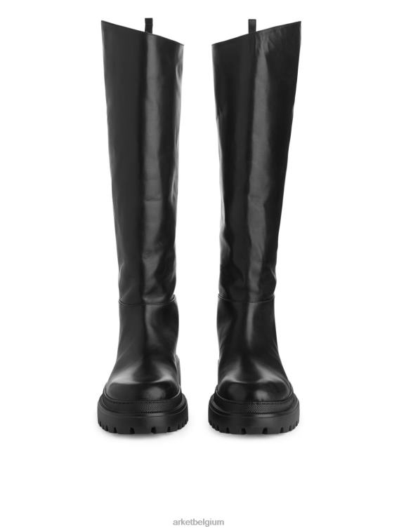 ARKET schoenen 0DXJP740 zwart Dikke leren laarzen met hoge schacht vrouwen