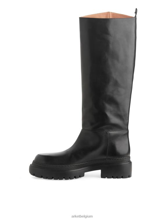 ARKET schoenen 0DXJP740 zwart Dikke leren laarzen met hoge schacht vrouwen