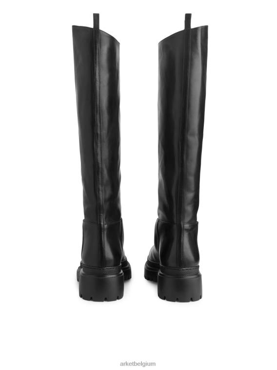 ARKET schoenen 0DXJP740 zwart Dikke leren laarzen met hoge schacht vrouwen