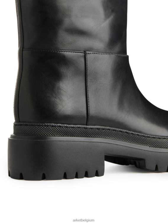 ARKET schoenen 0DXJP740 zwart Dikke leren laarzen met hoge schacht vrouwen