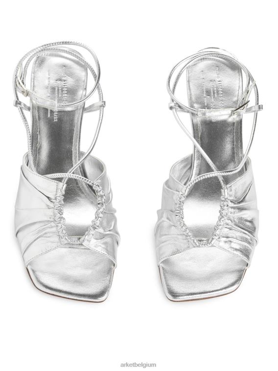 ARKET schoenen 0DXJP693 zilver leren sandalen met hak vrouwen