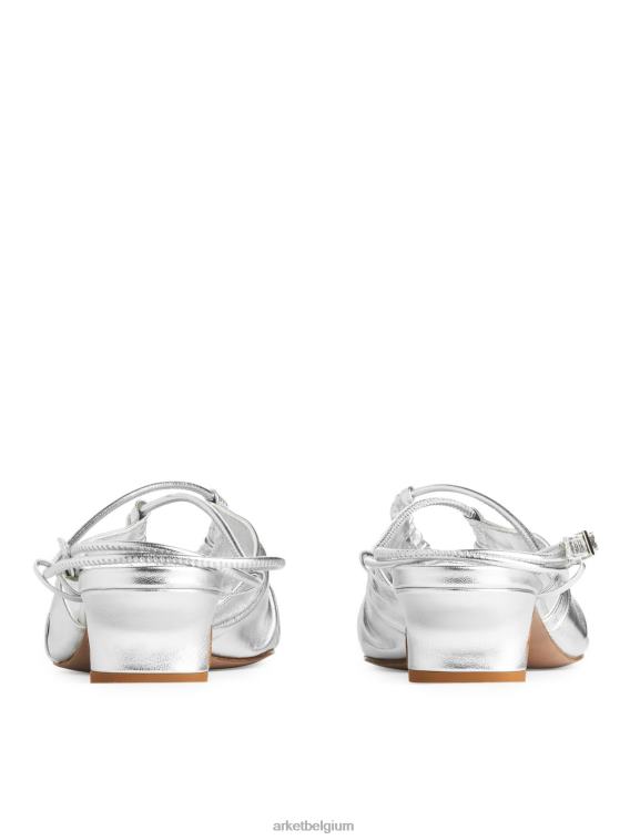ARKET schoenen 0DXJP693 zilver leren sandalen met hak vrouwen