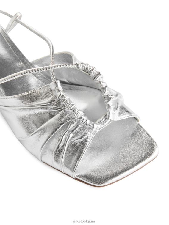 ARKET schoenen 0DXJP693 zilver leren sandalen met hak vrouwen
